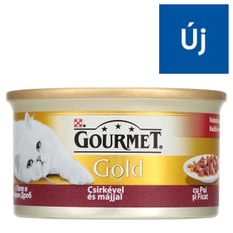 Gourmet Gold teljes értékű állateledel felnőtt macskáknak csirke-máj falatok szószban 85 g