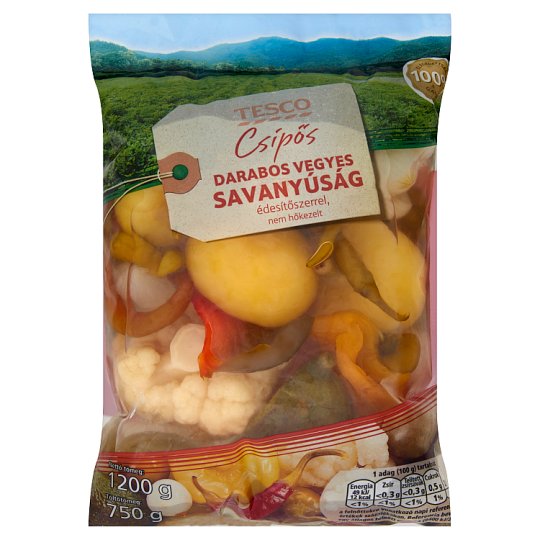 Tesco csípős darabos vegyes savanyúság édesítőszerrel 1200 g