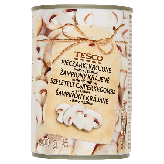 Tesco szeletelt csiperkegomba sós lében 400 g