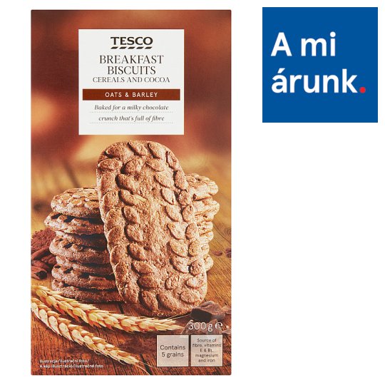 Tesco kekszek 5 féle gabonával, tejcsokoládé darabokkal és kakaóval 6 x 50 g