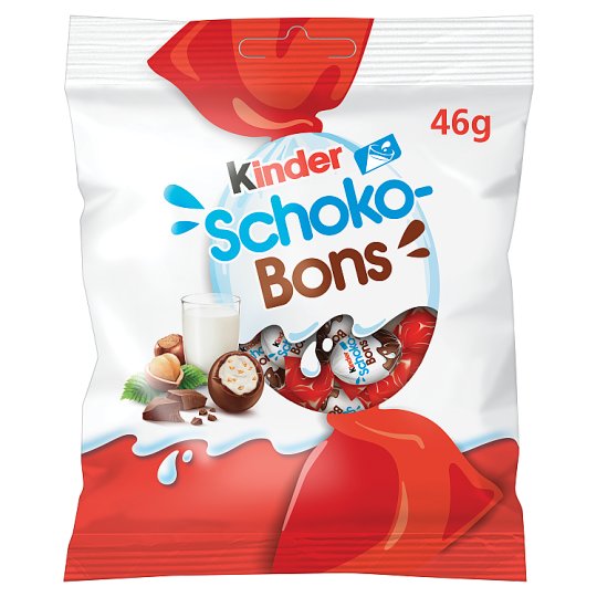 Kinder Schokobons tejcsokoládé bonbonok tejes krémmel és mogyoródarabkákkal töltve 46 g