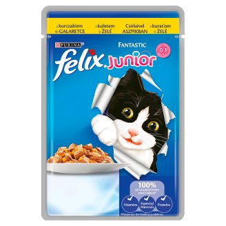 Felix Fantastic Junior teljes értékű állateledel kölyökmacskák számára csirkével aszpikban 100 g