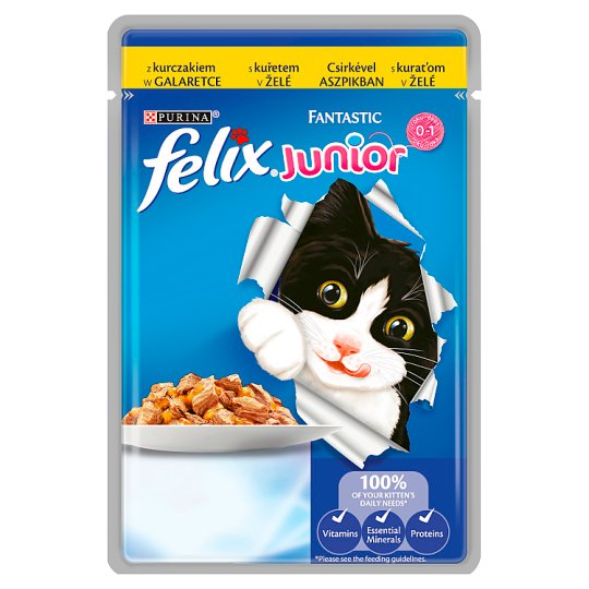 Felix Fantastic Junior teljes értékű állateledel kölyökmacskák számára csirkével aszpikban 100 g