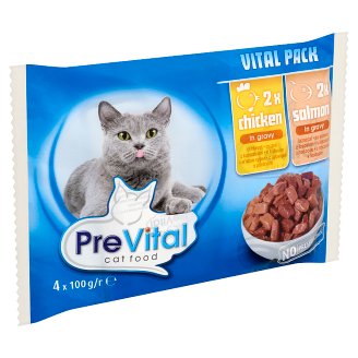 PreVital teljes értékű állateledel felnőtt macskák számára csirkével és lazaccal 4 x 100 g