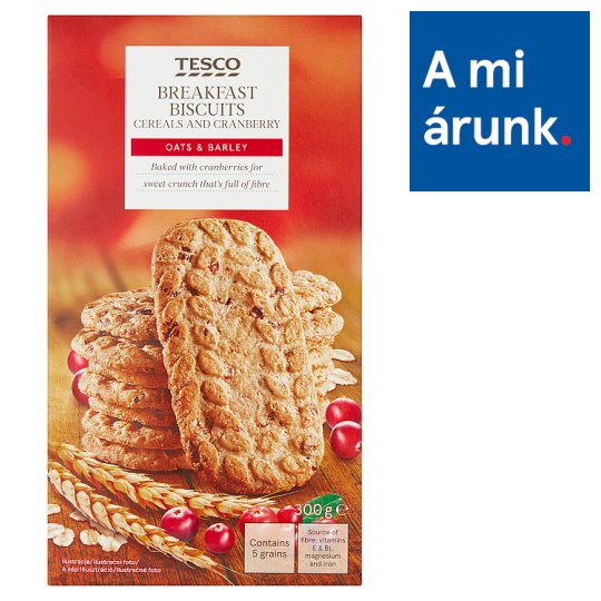 Tesco kekszek 5 féle gabonából, aszalt vörös áfonyával 6 x 50 g