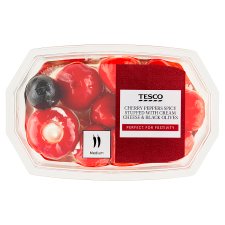 Tesco közepesen csípős, krémsajttal töltött cseresznyepaprika & fekete olívabogyó repceolajban 150 g