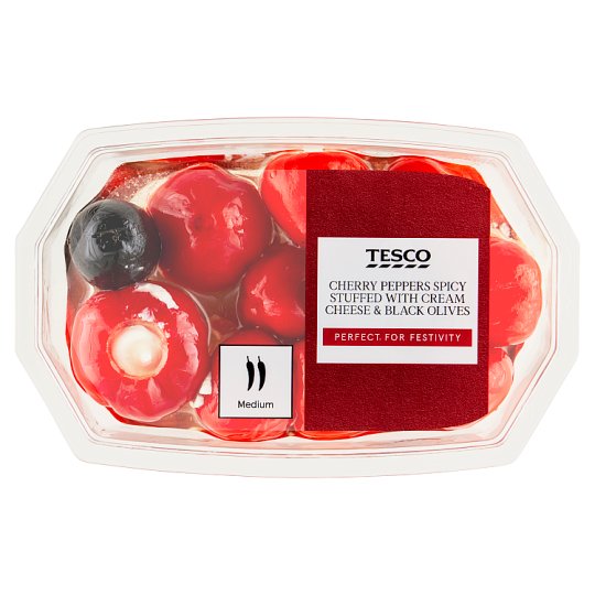 Tesco Spicy Cherry Peppers Stuffed with Cream Cheese & Black Olives 150 g Tesco Online, Tesco