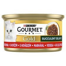 Gourmet Gold Succulent Delights Complete Wet Pet Food for Adult Cats with Beef 85 g