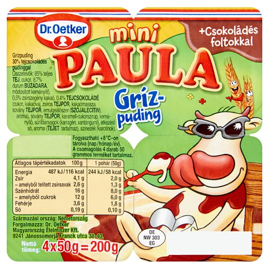 Dr. Oetker Paula Mini grízpuding tejcsokoládés pudinggal 4 x 50 g
