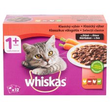 Whiskas 1+ Klasszikus válogatás teljes értékű nedves eledel felnőtt macskáknak 12 x 100 g (1,2 kg)