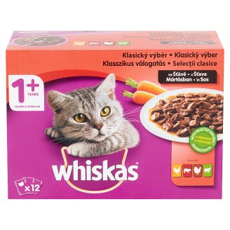 Whiskas 1+ Klasszikus-Zöldséges Válogatás teljes értékű eledel felnőtt macskák számára 12 x 100 g
