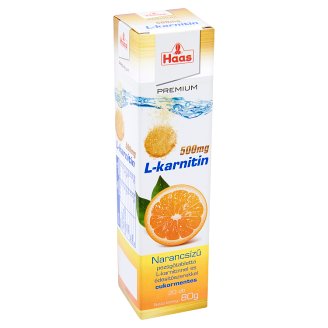 Haas Premium L-karnitin 500 mg narancsízű cukormentes étrend-kiegészítő pezsgőtabletta 20 db 80 g