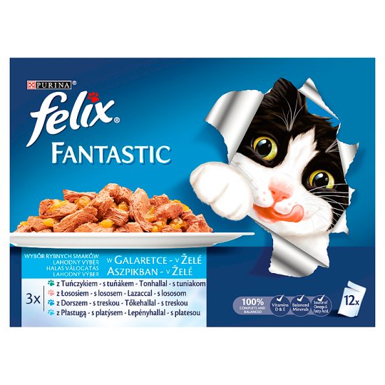 Felix Fantastic Halas Válogatás teljes értékű állateledel felnőtt macskák számára 12 x 100 g
