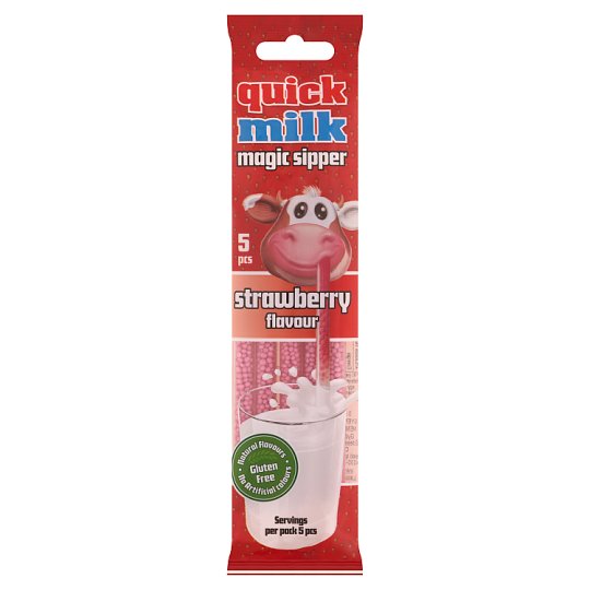 Quick Milk Magic Sipper eper ízű cukordrazséval töltött szívószál 5 db 30 g
