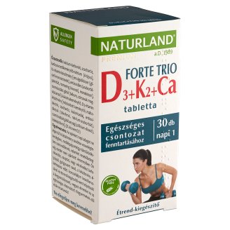 Naturland Premium Forte Trio D₃+K₂+Ca étrend-kiegészítő tabletta 30 db 39,4 g