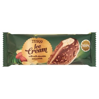 Tesco vaníliajégkrém tejcsokoládéba mártva pörkölt földimogyoró darabokkal 120 ml