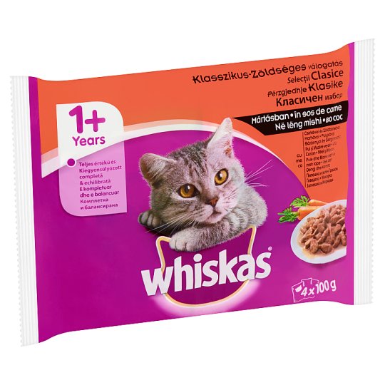 Whiskas Klasszikus-Zöldséges Válogatás teljes értékű eledel felnőtt macskáknak mártásban 4 x 100 g