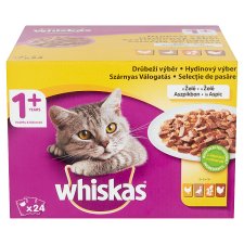 Whiskas 1+ szárnyas válogatás teljes értékű nedves eledel felnőtt macskáknak 24 x 100 g (2,4 kg)