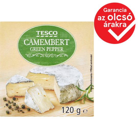 Tesco fehér nemespenésszel érlelt, zöldborsos, zsíros, lágy sajt 120 g