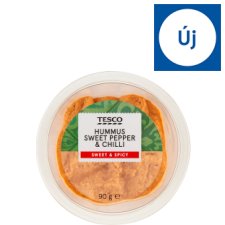 Tesco csicseriborsókrém szezámmagkrémmel, marinált piros cseresznyepaprikával és chillivel 90 g 