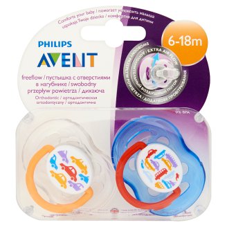 Philips Avent levegőlyukas fogszabályzós színes játszócumik, kupakkal 6-18 hónapos korig 2 db