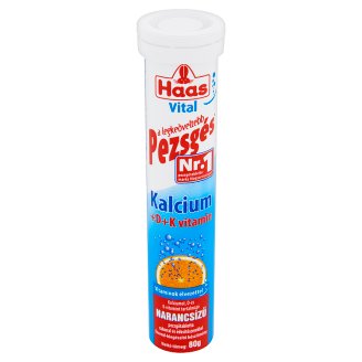 Haas Vital Kalcium + D + K- vitamin narancsízű étrend-kiegészítő pezsgőtabletta 80 g