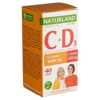 Naturland Premium C+D₃ vitamin étrend-kiegészítő tabletta 40 db 57,7 g