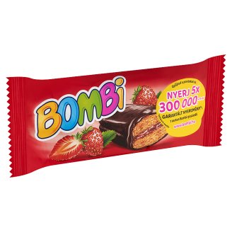 Bombi kakaós bevonómasszába mártott, vegyes gyümölcsös-eper ízű lekvárral töltött aprósütemény 45 g