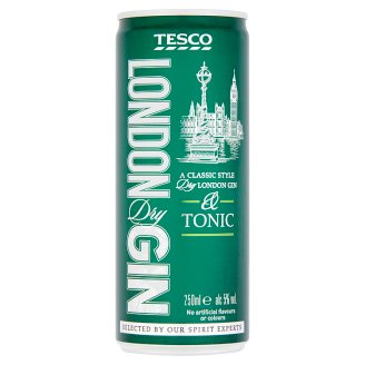 Tesco tonik ízű szénsavas alkoholos ital ginnel, cukorral és édesítőszerrel 5% 250 ml