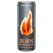 Burn Peach Zéró Cukor szénsavas őszibarackízű ital koffeinnel, B-vitaminnal & édesítőszerrel 250 ml