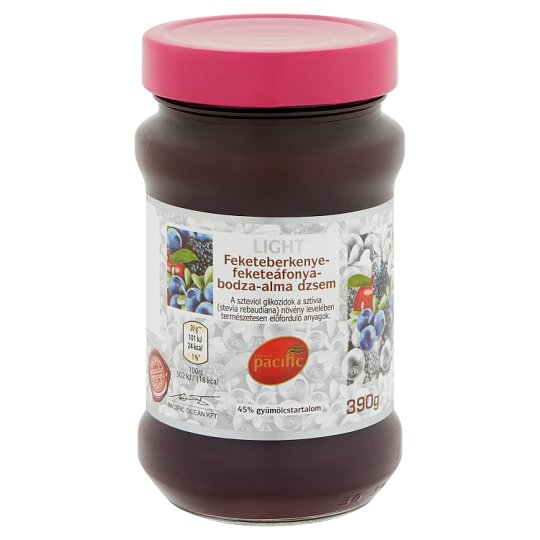 Pacific Light feketeberkenye-feketeáfonya-bodza-alma dzsem cukorral és édesítőszerrel 390 g