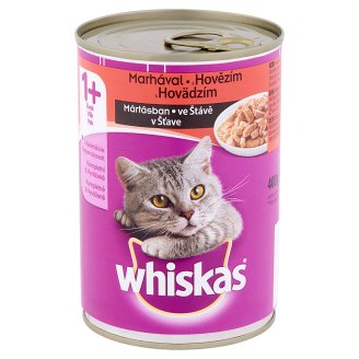 Whiskas 1+ teljes értékű állateledel felnőtt macskák számára marhával mártásban 400 g
