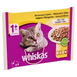 Whiskas 1+ Szárnyas Válogatás teljes értékű állateledel felnőtt macskák számára aszpikban 4 x 100 g