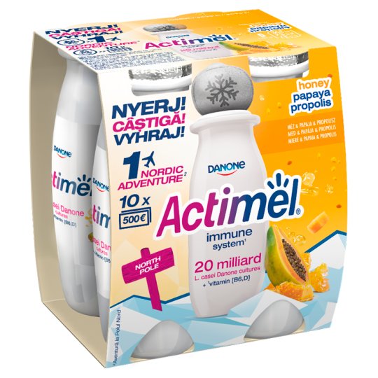 Danone Actimel zsírszegény, élőflórás, papajaízű joghurtital mézzel és propolisszal 4 x 100 g
