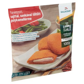 Gallicoop gyorsfagyasztott sajttal, sonkával töltött panírozott pulykamell-érme 1000 g