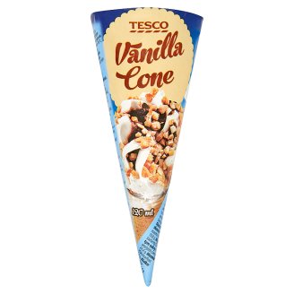 Tesco vaníliás jégkrém ostyatölcsérben kakaós öntettel és pörkölt földimogyoró darabokkal 120 ml
