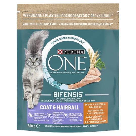 Purina One Coat & Hairball téljes értékű eledel felnőtt macskák számára csirkével és gabonával 800 g