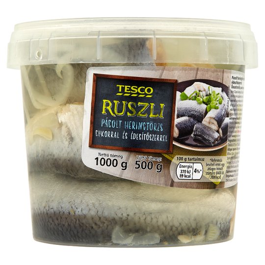 Tesco Ruszli pácolt heringtörzs cukorral és édesítőszerrel 1000 g