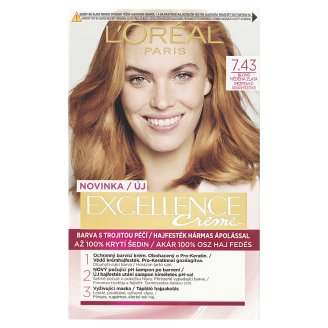 L'Oréal Paris Excellence Creme 7.43 Rézfényű Aranyszőke tartós krémhajfesték
