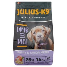 Julius-K9 Hypoallergenic Puppy & Junior Menu teljes értékű kutyaeledel báránnyal és rizzsel 3 kg