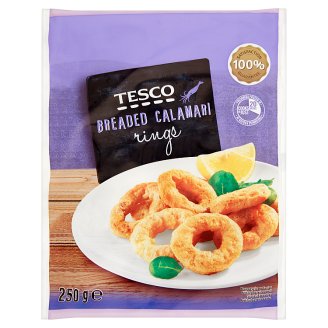 Tesco elősütött, gyorsfagyasztott panírozott tintahalkarikák 250 g
