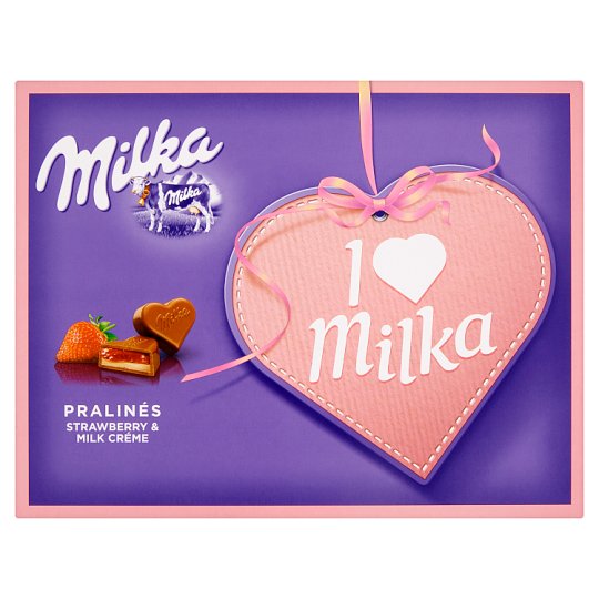 Milka I ♥ Milka tejcsokoládé praliné joghurt ízű tejes krémtöltelékkel, epres zselétöltelékkel 120 g