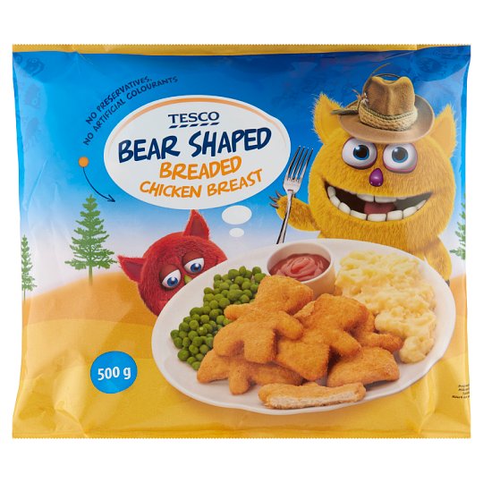 Tesco gyorsfagyasztott, csirkehús felhasználásával készült, mackó alakra formázott termék 500 g