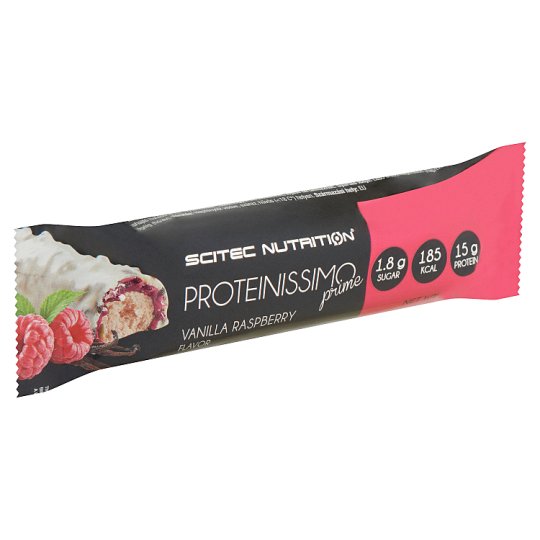 Scitec Nutrition Proteinissimo Prime vanília-málna ízű fehérjeszelet édesítőszerrel 50 g