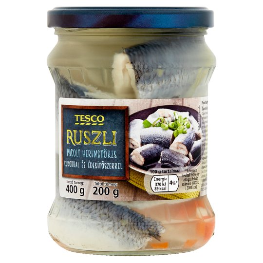 Tesco Ruszli pácolt heringtörzs cukorral és édesítőszerrel 400 g