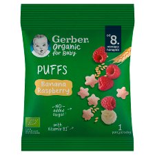 Gerber bio banános és málnás gabonasnack, 8 hónapos kortól 7 g