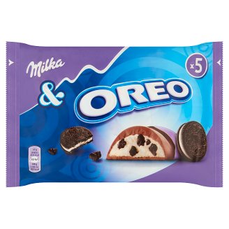 Milka&Oreo alpesi tejcsokoládé kakaós kekszdarabokkal és vaníliaízű tejes krémtöltelékkel 5 db 185 g