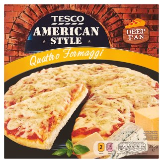 Tesco American Style gyorsfagyaszott pizzalap paradicsomos szósszal és 4 sajttal 395 g
