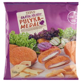 Tesco gyorsfagyasztott, készresütött, panírozott, sajttal töltött pulykamedál 1000 g
