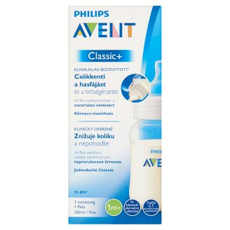 Philips Avent Classic+ 260 ml-es cumisüveg lassú átfolyású etetőcumival 1 hónapos kortól